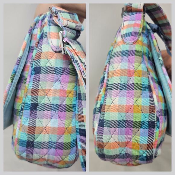 Vera Bradley Saddle Turnlock Crossbody Shoulder Bag Multicolor Gingham Plaid - Picture 2 of 11